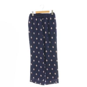 Modal Satin Print Pants パンツ ストレート イージー S 紺 ネイビー /AT