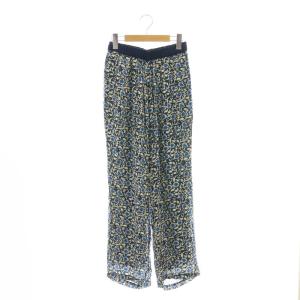 Satin Flower Print Pants パンツ ストレート 総柄 S 紺 ネイビー /AT OS