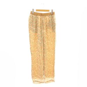 Satin Flower Print Pants パンツ ストレート イージー S ピンクベージュ 茶