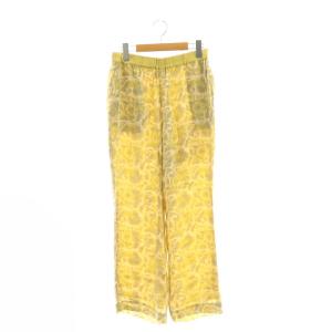 モダールサテン フラワープリント パンツ ストレート S 白 ホワイト 黄 イエロー /AT OS SH
