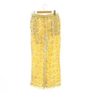 NE QUITTEZ PAS! モダールサテン フラワープリント パンツ ストレート S 白 ホワイト 黄 イエロー /AT OS SH