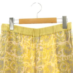 NE QUITTEZ PAS! モダールサテン フラワープリント パンツ ストレート S 白 ホワイト 黄 イエロー /AT OS SH