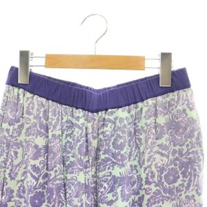 NE QUITTEZ PAS! モダールサテン フラワープリント パンツ ストレート イージー S 緑 グリーン 紫 パープル /AT