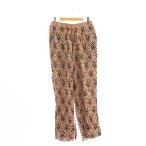 モダールサテンエスニックプリントパンツ ストレート イージー S ピンク /AT OS SH