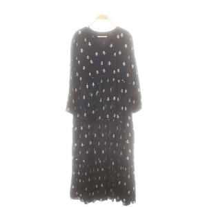 MODAL SATIN PRINT DRESS ワンピース ロング ネイビー /DF OS SH