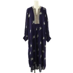 刺繍レーヨンマキシワンピース 紫 パープル /SS OS SH