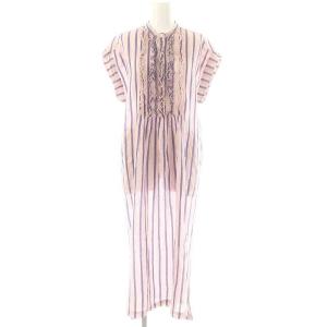 Cotton Voile Stripe Frill Sleeveless Shirt Dress ワンピース