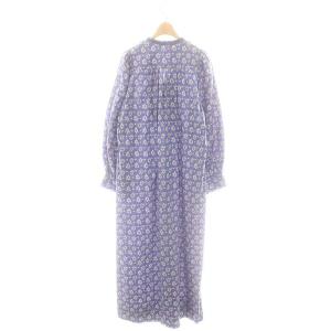 NE QUITTEZ PAS! フラワープリント ギャザー スリーブ ワンピース M ブルー