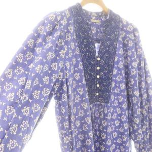 NE QUITTEZ PAS! フラワープリント ギャザー スリーブ ワンピース M ブルー