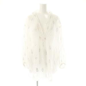 コットン ボイル ホイル フラワープリント ブラウス シャツ スキッパー 白 シルバー色 /MI OS