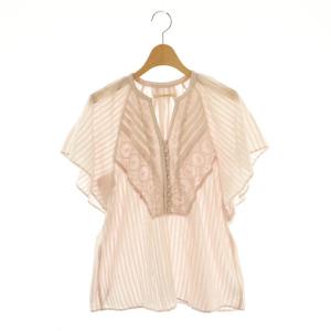 レース装飾ストライプブラウス プルオーバー ラメ ピンク オフホワイト ゴールド色 /DO OS SH