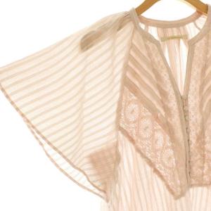 NE QUITTEZ PAS! レース装飾ストライプブラウス プルオーバー ラメ ピンク オフホワイト ゴールド色 /DO OS SH