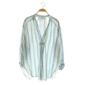 コットンボイルストライプブラウス スキッパーシャツ 長袖 プルオーバー インド製 ブルー /MY OS