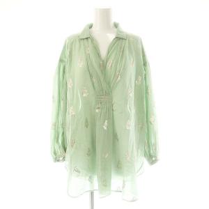 コットン ボイル ホイル フラワープリント ブラウス シャツ スキッパー 緑 シルバー色 /MI OS