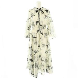 24AW ペイントフラワーワンピース ロング 七分袖 36 アイボリー マルチカラー /DO OS SH