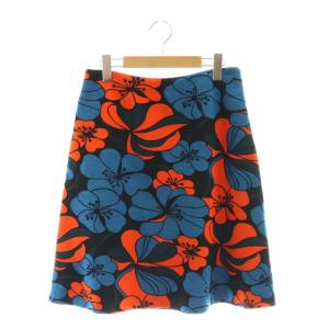 花柄スカート 膝丈 38 ブルー レッド /HK OS