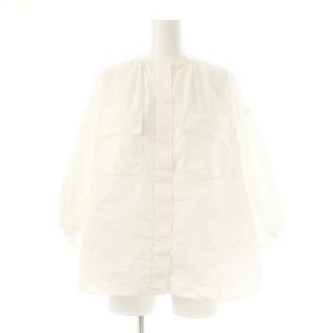 ノーカラー ギャザー ブラウス 36 白 ホワイト /SS OS