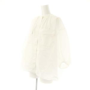 Drawer ノーカラー ギャザー ブラウス 36 白 ホワイト /SS OS