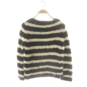 ボーダー シャギーニット セーター モヘヤ ウール混 1 黒 オフホワイト /MI OS