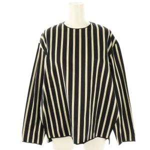 ストライプ スリット 長袖 カットソー プルオーバー コットン 36 黒 アイボリー /NR OS