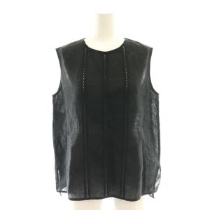 17SS LIBECOリネン ノースリーブブラウス プルオーバー レース 36 ブラック /MY OS