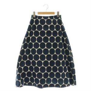 ビックドットジャガードフレア スカート 36 紺 白 /CX OS