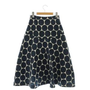 ANAYI ビックドットジャガードフレア スカート 36 紺 白 /CX OS