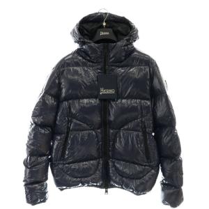 gloss hooded bomber jacket 52 ネイビー