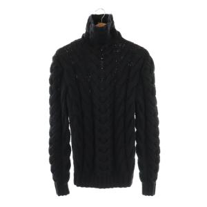 HAND KNIT ケーブル編みタートルネックニット セーター S ネイビー /MY OS