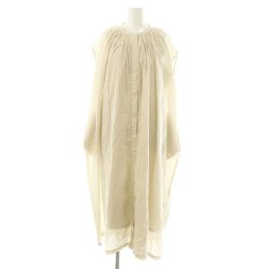 23SS ボイルギャザーフレンチスリーブ ワンピース ロング 前開き コットン M ベージュ /NR OS