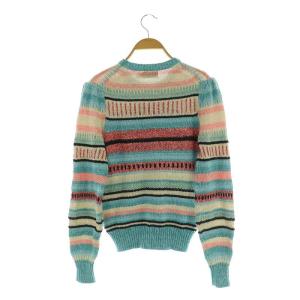 POLO RALPH LAUREN リネン混 総柄 ニット セーター 長袖 クルーネック XS ブルー /MY OS