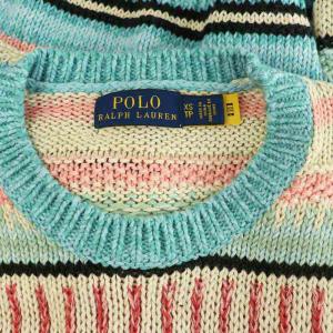 POLO RALPH LAUREN リネン混 総柄 ニット セーター 長袖 クルーネック XS ブルー /MY OS