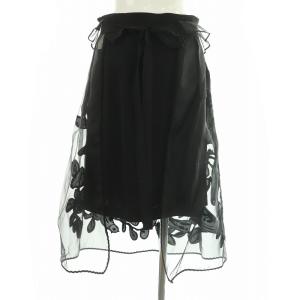 オーガンジーレイヤードスカート ラップ 刺繍 リボン 2 ブラック /MY OS