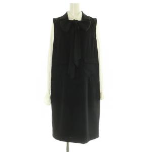 リボンタイレイヤードデザインシャツ 長袖 ジレワンピース 3 ブラック ホワイト /MY OS