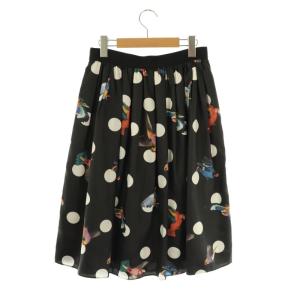 Lois CRAYON バードドットプリントスカート フレア M 黒 マルチカラー /MI OS