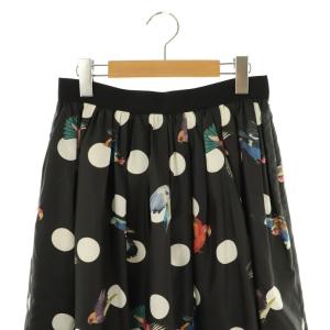 Lois CRAYON バードドットプリントスカート フレア M 黒 マルチカラー /MI OS