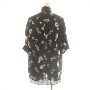Grace Class サテンモチーフプリントブラウス シャツ 半袖 前開き 38 黒 マルチカラー /NR OS