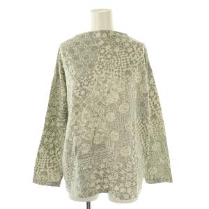 総柄トップス カットソー 長袖 M グレー 白 ホワイト /AT OS