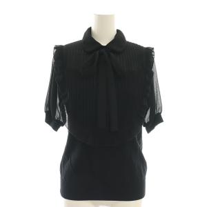 ダブルスタンダードクロージング ボウタイ半袖パフブラウス シャツ 38 黒 ブラック /SS OS