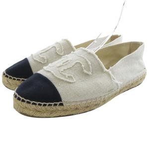 CHANEL ココマーク エスパドリーユ キャンバス 39 べージュ ブラック