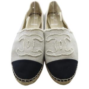 CHANEL ココマーク エスパドリーユ キャンバス 39 べージュ ブラック