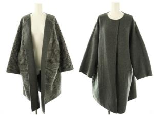 表裏リバーシブルグレンチェックリバーコート アウター ロング 38 オフホワイト ブラック /DO OS