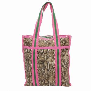 × ミュベール MUVEIL コラボ トートバッグ パイソン柄 ライン ベージュ ピンク /HO SH