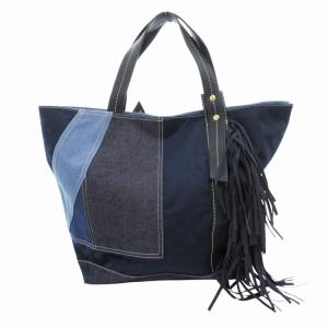 トートバッグ パッチワーク 総柄 タッセル 青 ブルー /HO SH