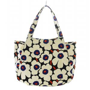marimekko Huvitus Unikko トートバッグ キャンバス 花柄 白 ホワイト 黒 ブラック ネイビー SH