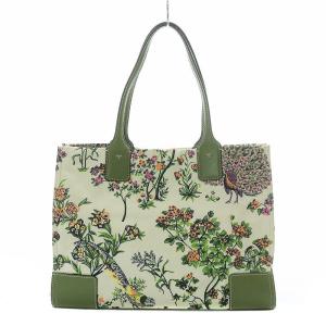 TORY BURCH トートバッグ ELLA エラ フローラルプリント 花柄 鳥柄 レザー 緑 82268 SH /RI OS