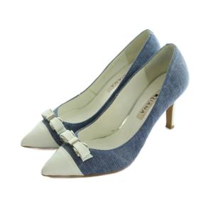 パンプス ポインテッドトゥ ピンヒール リボン バイカラー 23.5cm 青 白 /MI OS