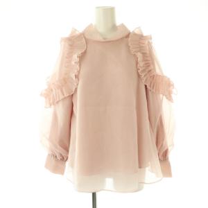 23SS Susプリーツオーガンジースルーブラウス 長袖 フリル F ピンク /AT OS
