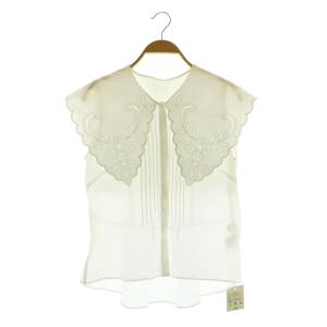 襟刺繍 ノースリーブブラウス ビッグカラー シアー レース F ホワイト /MY OS