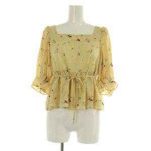 フラワープリントブラウス スクエアネック 五分袖 パフスリーブ F ベージュ /MY OS